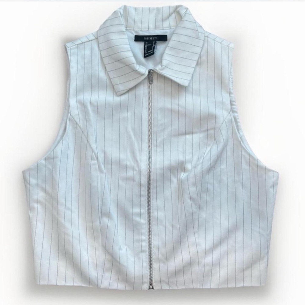 White Pinstripe Sleeveless Top